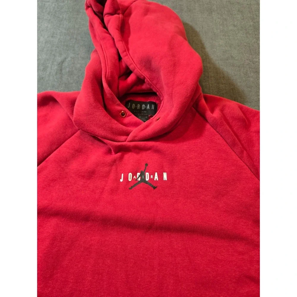 Nike Hoodie Mens Medium Air Jordan Jumpman Sleeve Spellout Red Sweatshirt Fleece